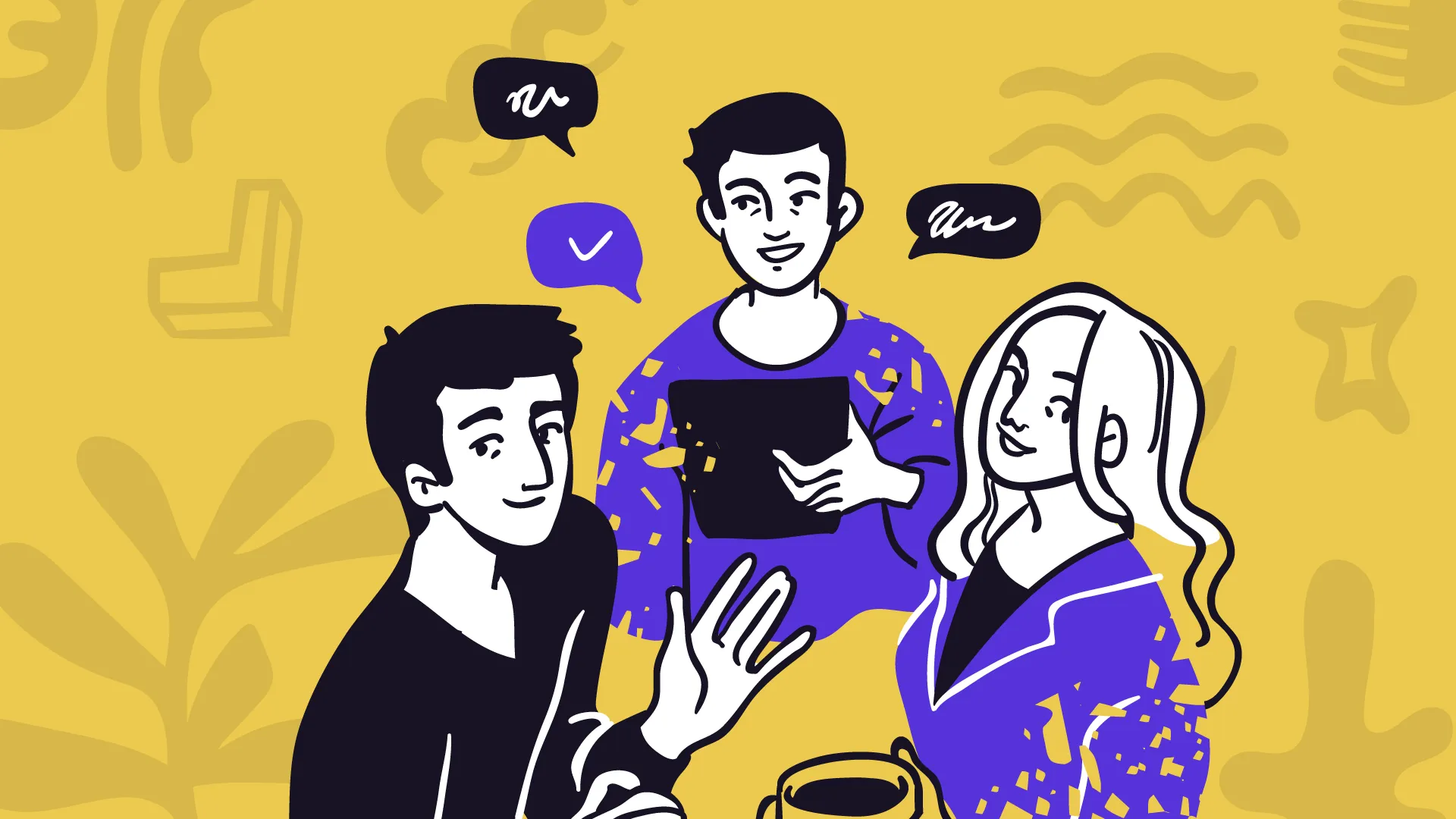 Illustration of colleagues talking together, showing why resilience is crucial for workplace health and wellbeing