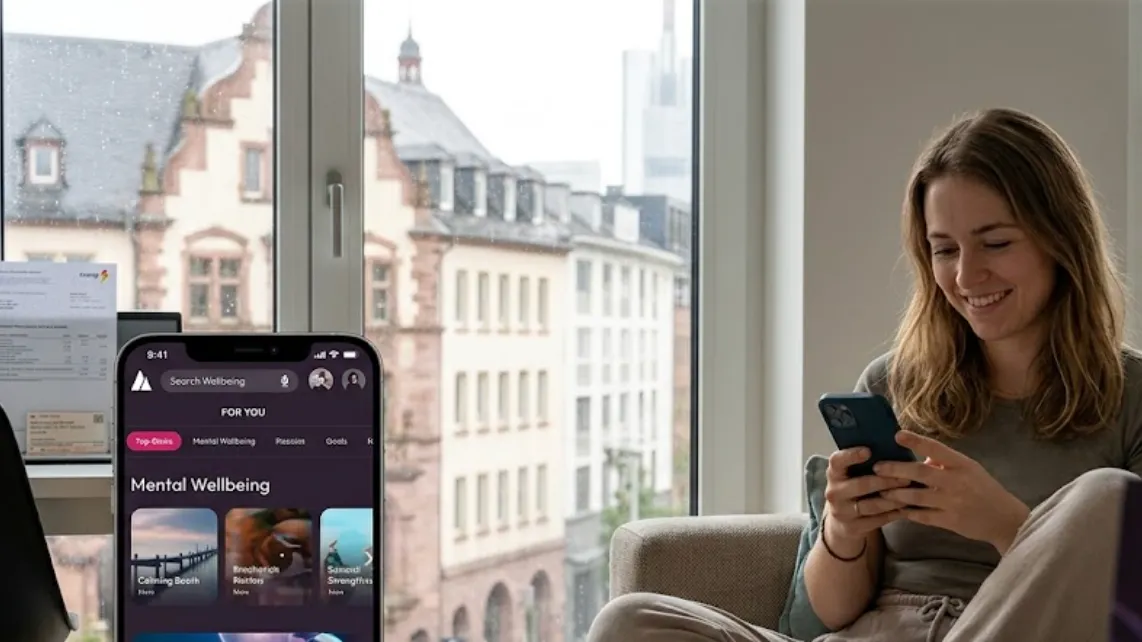 Employee using a mental wellbeing app featured among Germany’s best employee wellbeing platforms in 2026